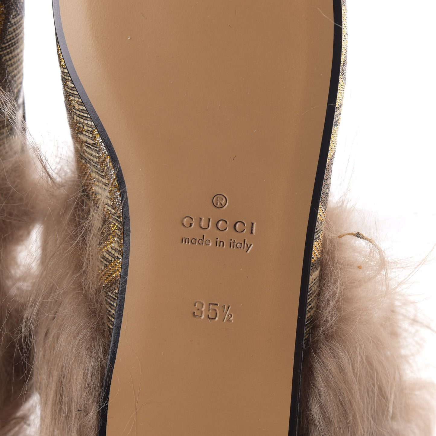 Brocade Fur Womens Princetown Slippers 35.5 Brown