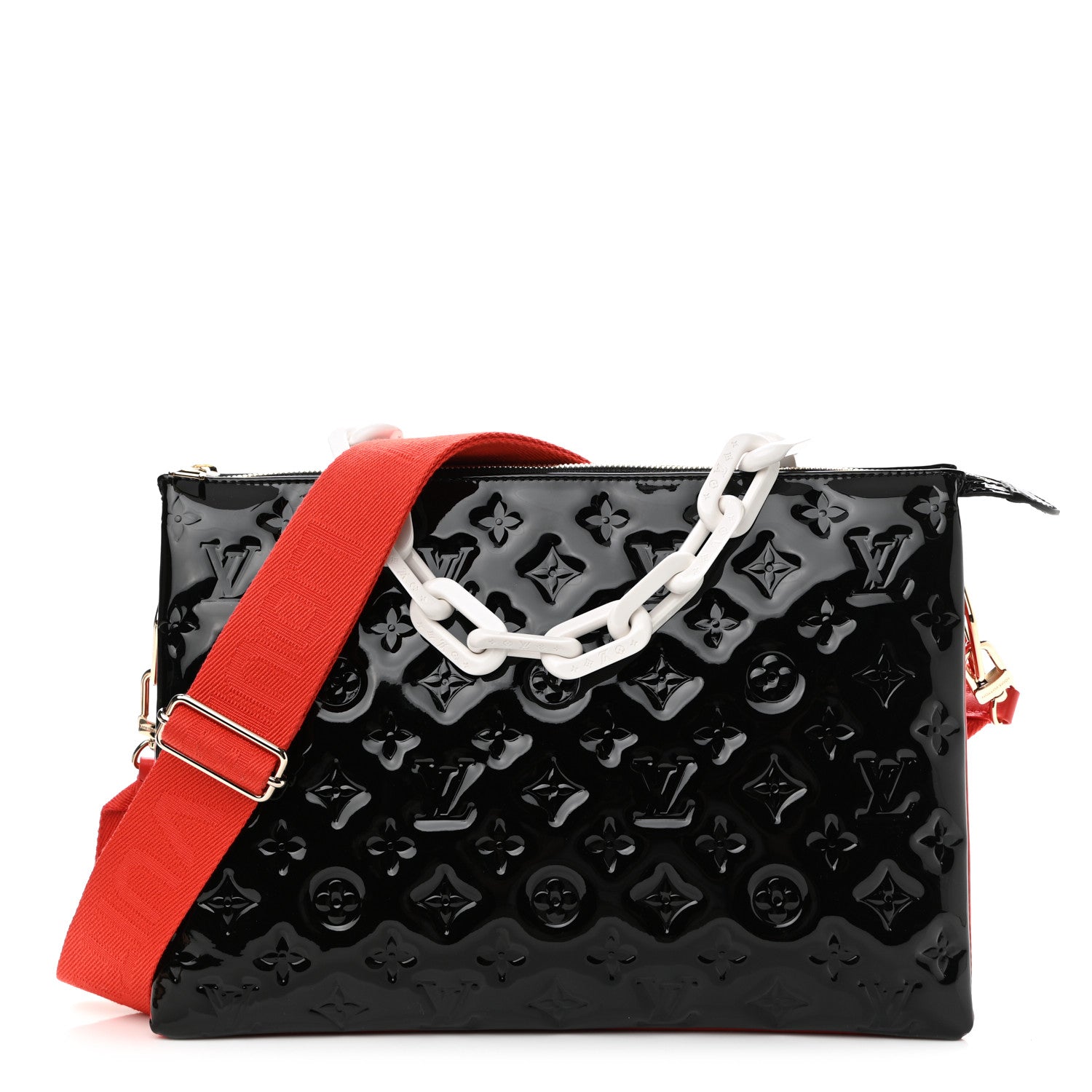 Louis Vuitton Patent Embossed Monogram Lambskin Coussin MM Black Red 1 of 9