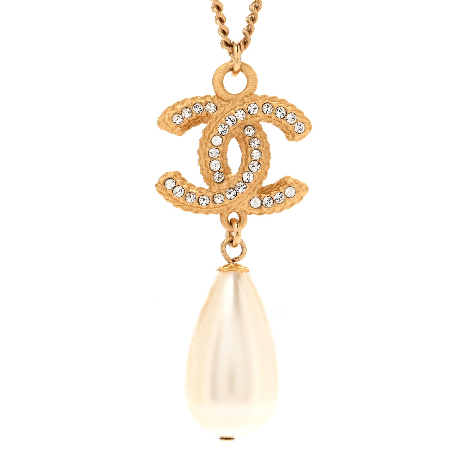 Chanel Crystal Pearl CC Drop Necklace Gold 4 of 6