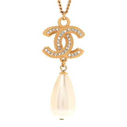 Chanel Crystal Pearl CC Drop Necklace Gold 4 of 6