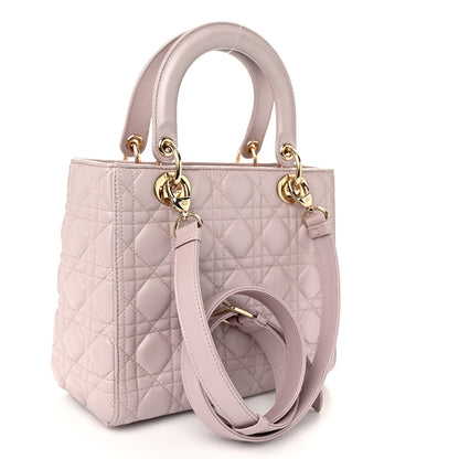 Christian Dior Pearly Lambskin Cannage Medium Lady Dior Lotus 3 of 10
