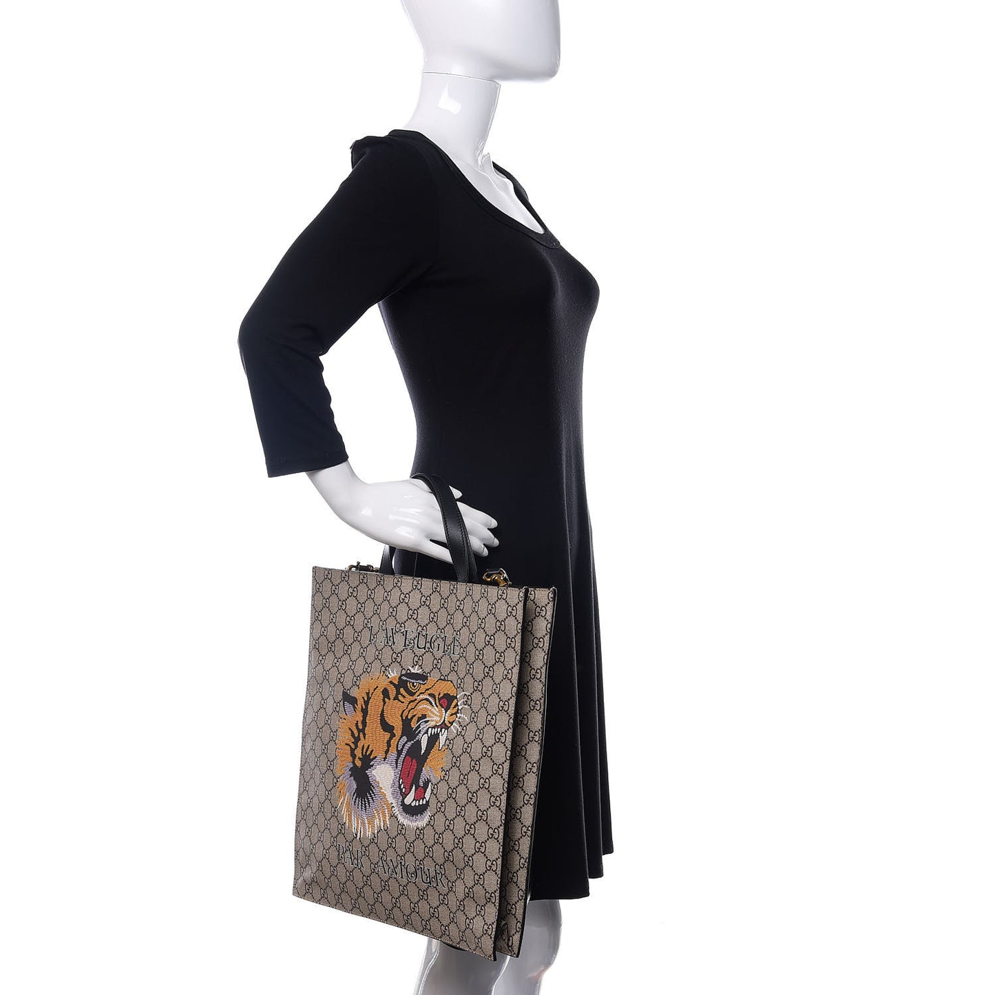 GG Supreme Monogram L'Aveugle Par Amour Print Vertical Tote Black