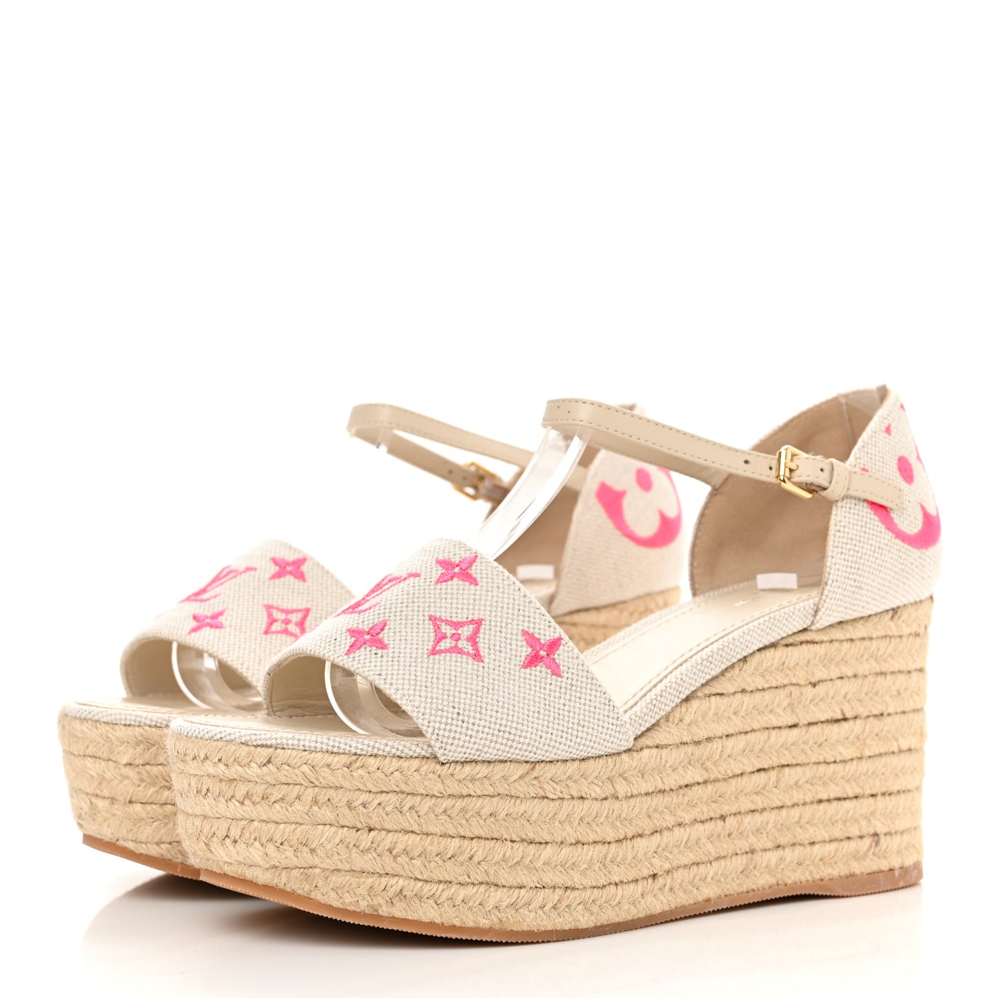Canvas Monogram Starboard Espadrille Wedge Sandals 37 Rose Pop