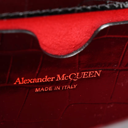 Alexander McQueen Shiny Crocodile Embossed Jeweled Satchel Black 6 of 11