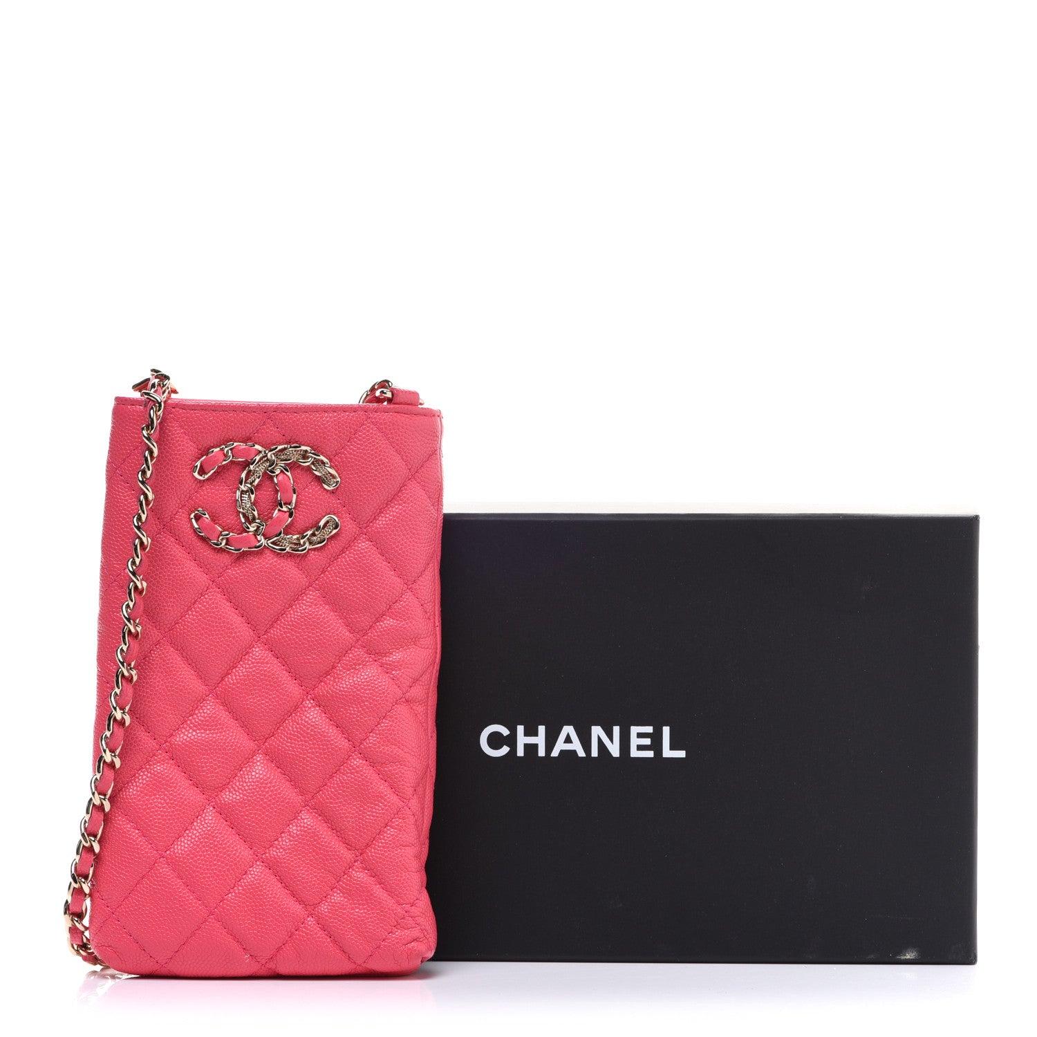 Chanel Caviar Quilted French New Wave Phone Holder With Chain Pink 10 of 10