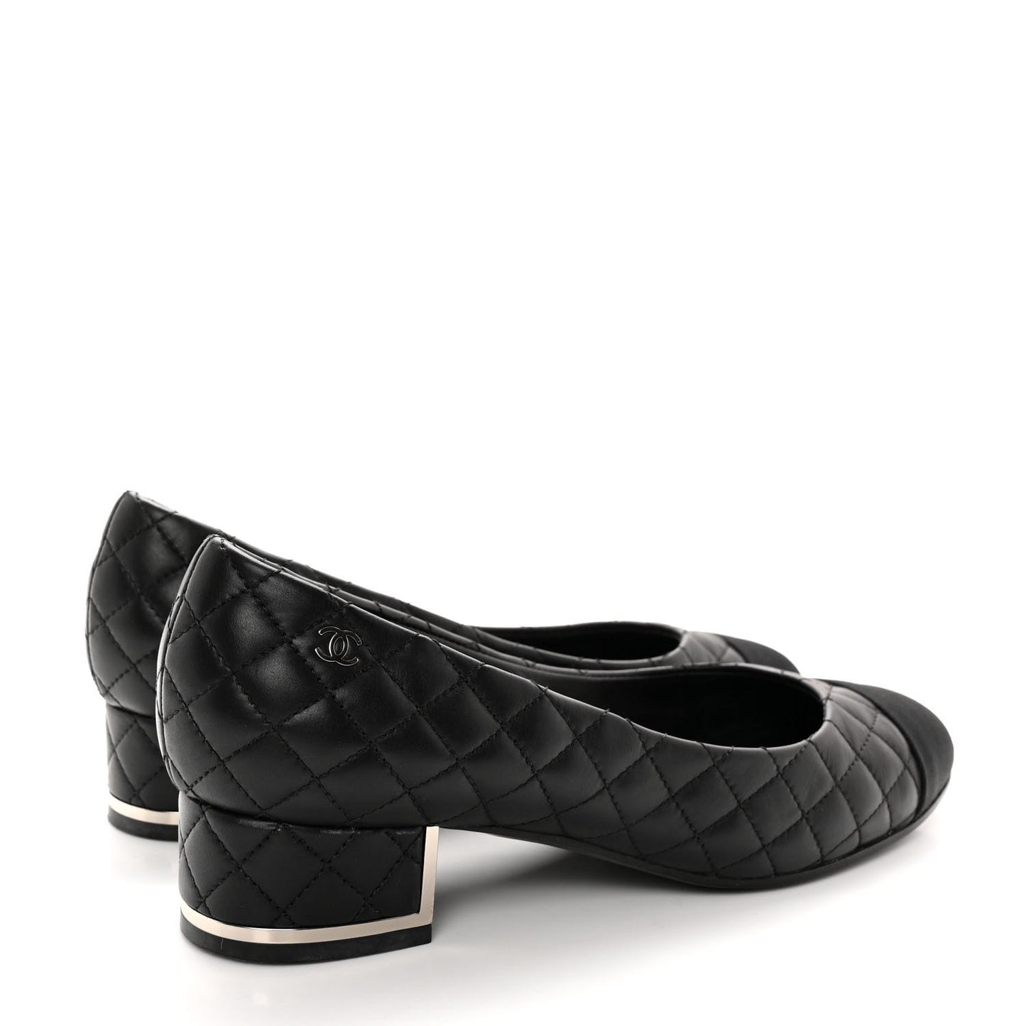 Lambskin Grosgrain Quilted CC Cap Toe Low Heel Pumps 37 Black