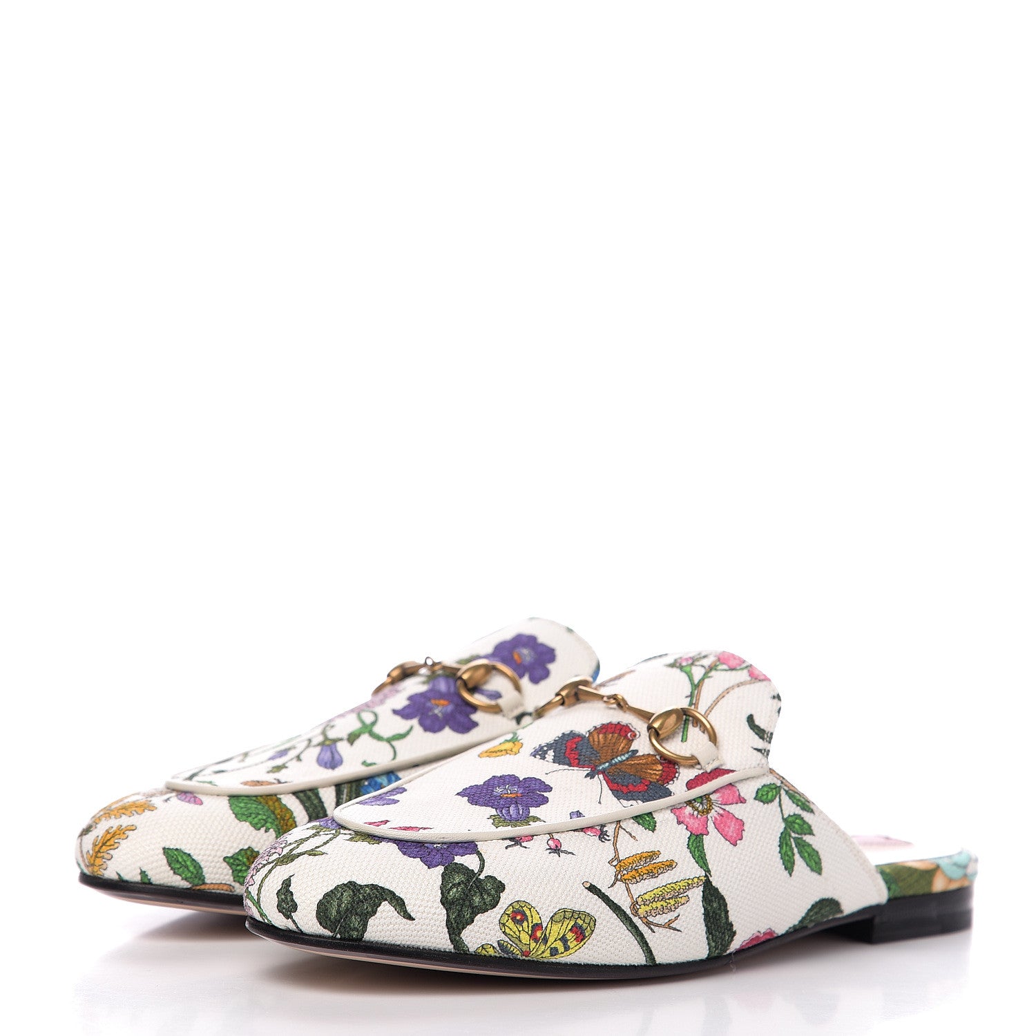 Gucci Canvas Flora Womens Princetown Slippers 37.5 White Multicolor 3 of 9