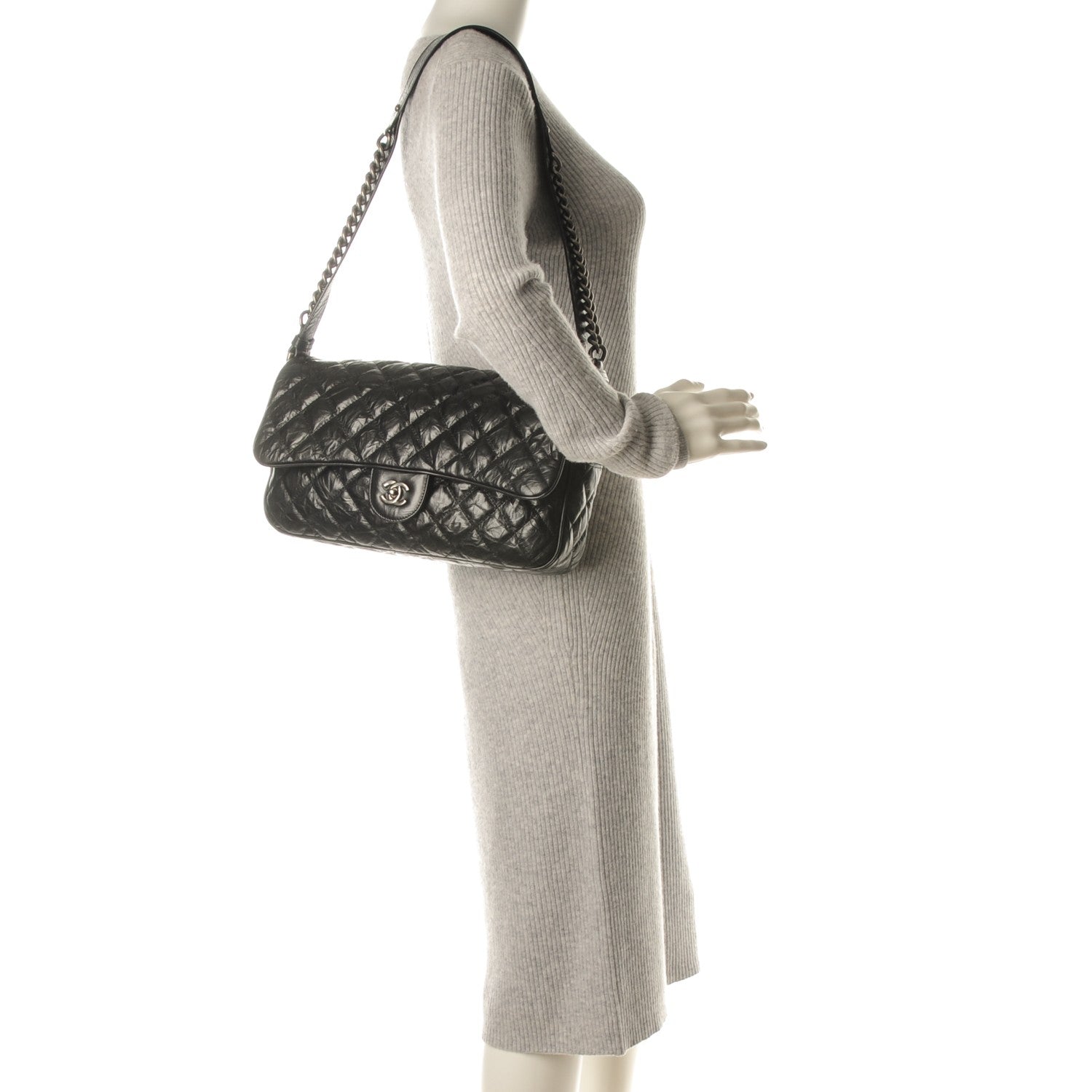 Chanel Crumpled Calfskin Quilted Medium Casual Rock Flap Black 2 of 8