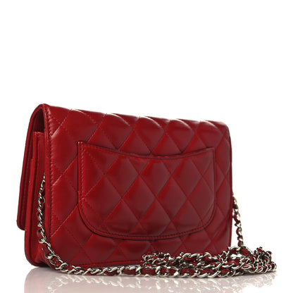 Chanel Lambskin Quilted Wallet On Chain WOC Red 3 of 11