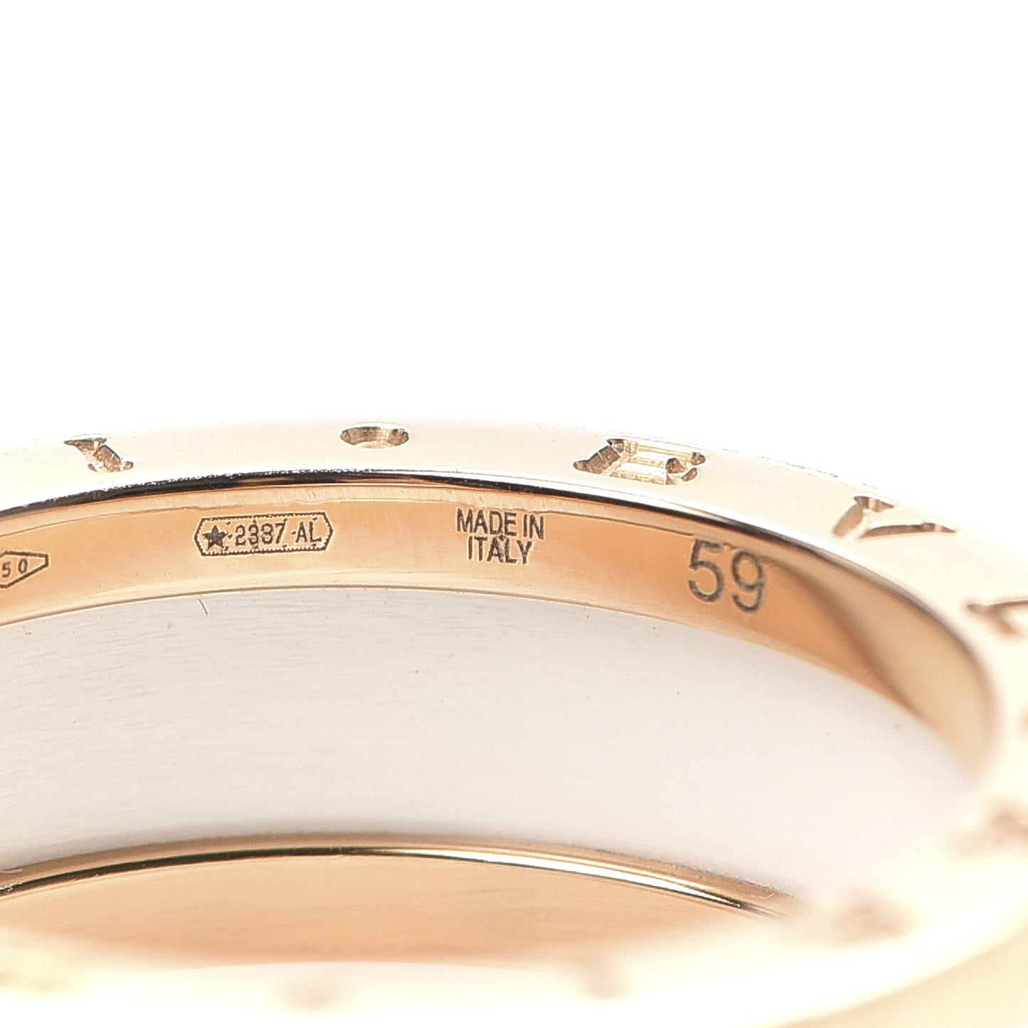 18K Rose Gold White Ceramic B.Zero1 Two-Band Ring 59 8.75