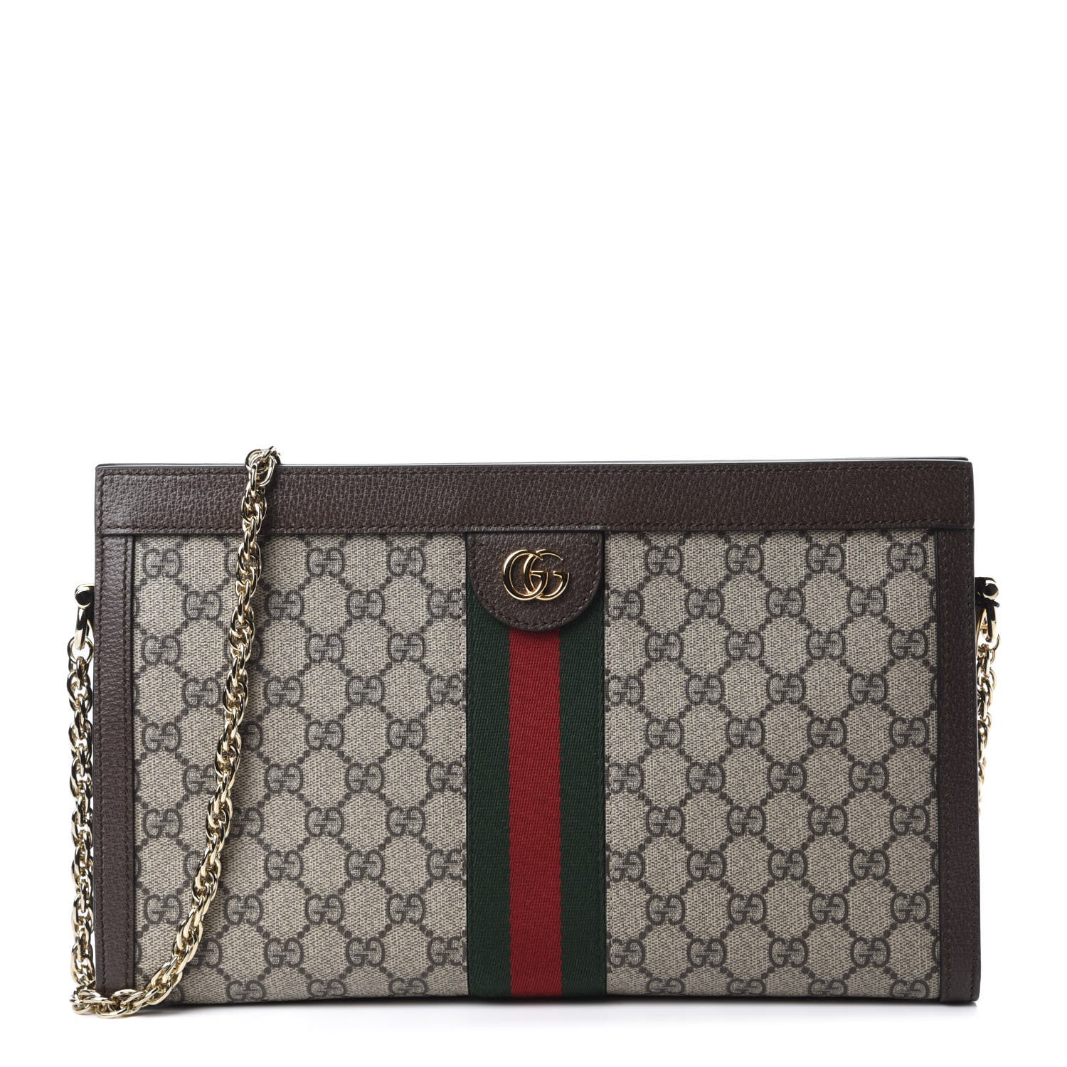 Gucci GG Supreme Monogram Web Medium Ophidia Chain Shoulder Bag Brown 1 of 10