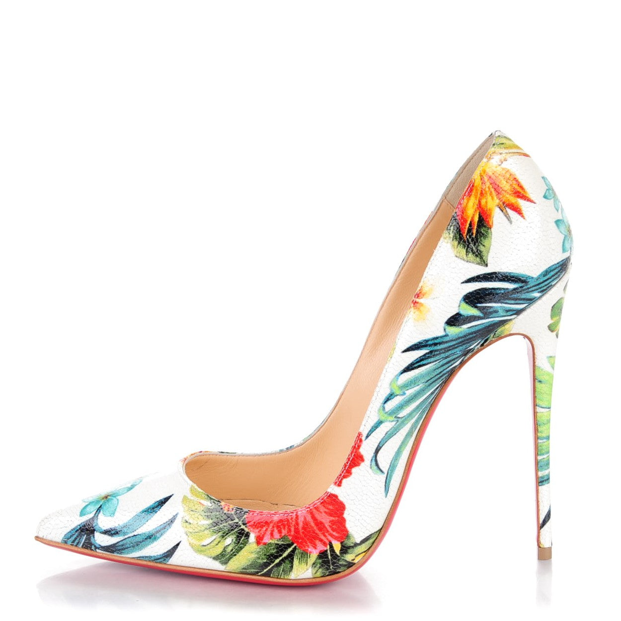 Christian Louboutin Crackled Calfskin Hawaii Print So Kate 120 Pumps 40.5 White Multi 1 of 6