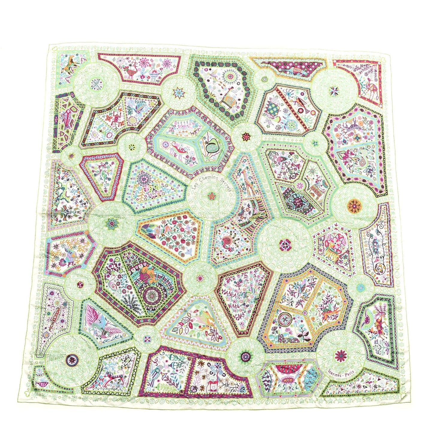 Silk Les Chemins Secrets Scarf 140 Vert Fuchsia White