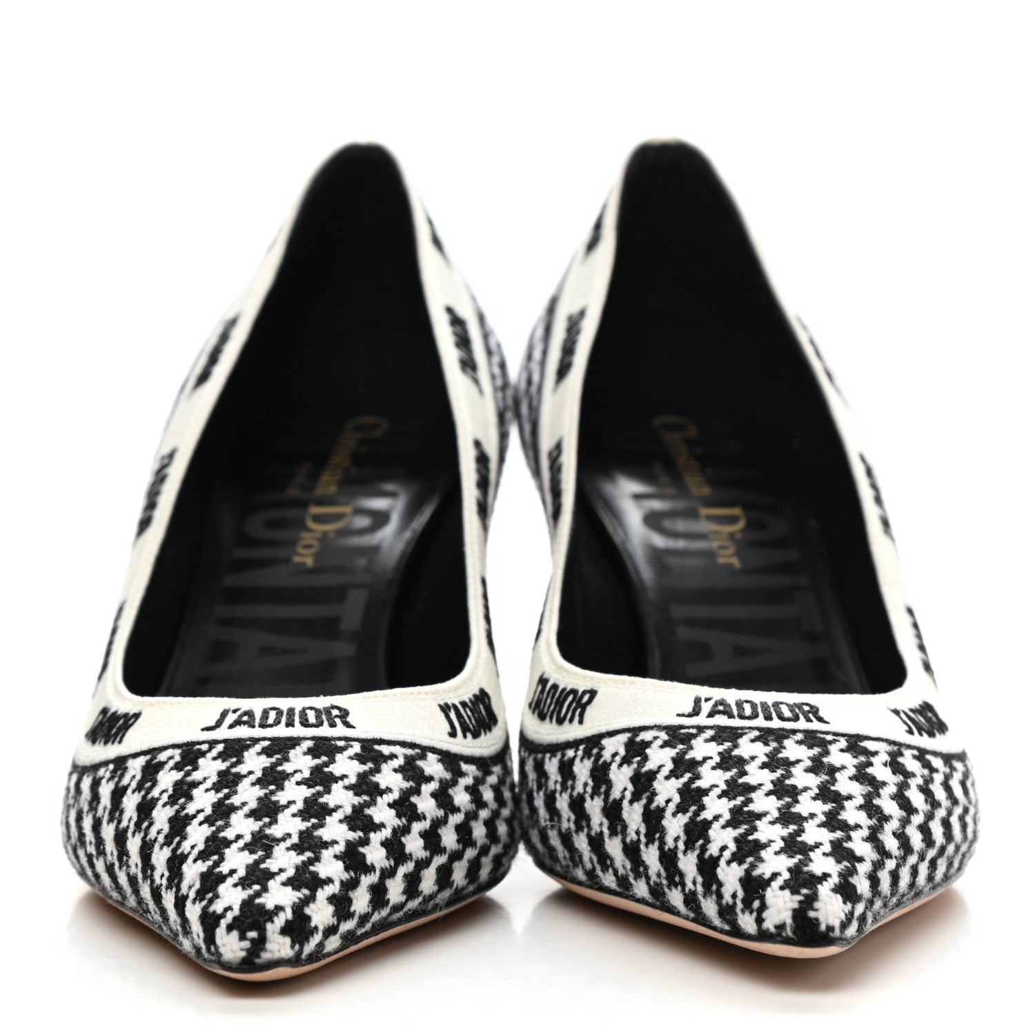 Christian Dior Wool Ribbon Houndstooth Embroidered J'Adior 65mm Pumps 36 Black White 2 of 10