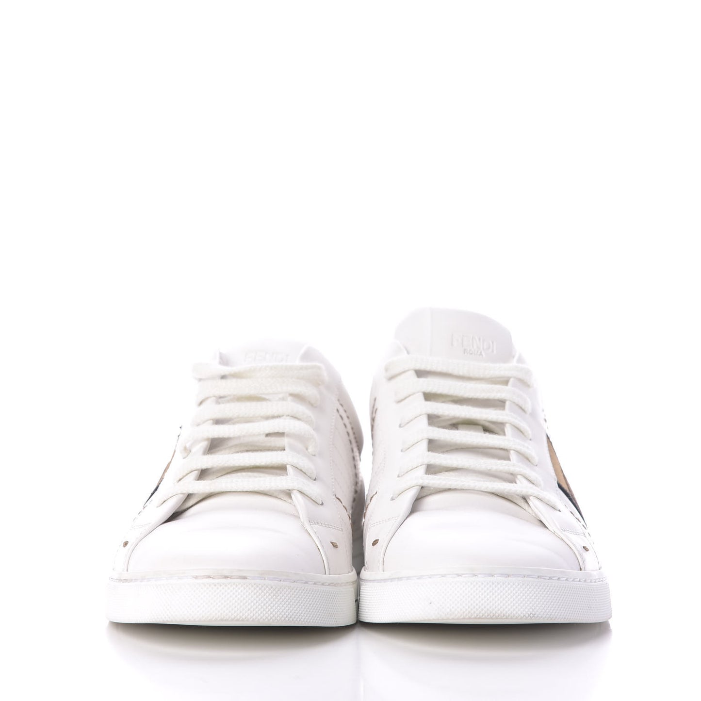 Calfskin Fabric Jacquard FF Mens Low Top Sneakers 7.5 White Black