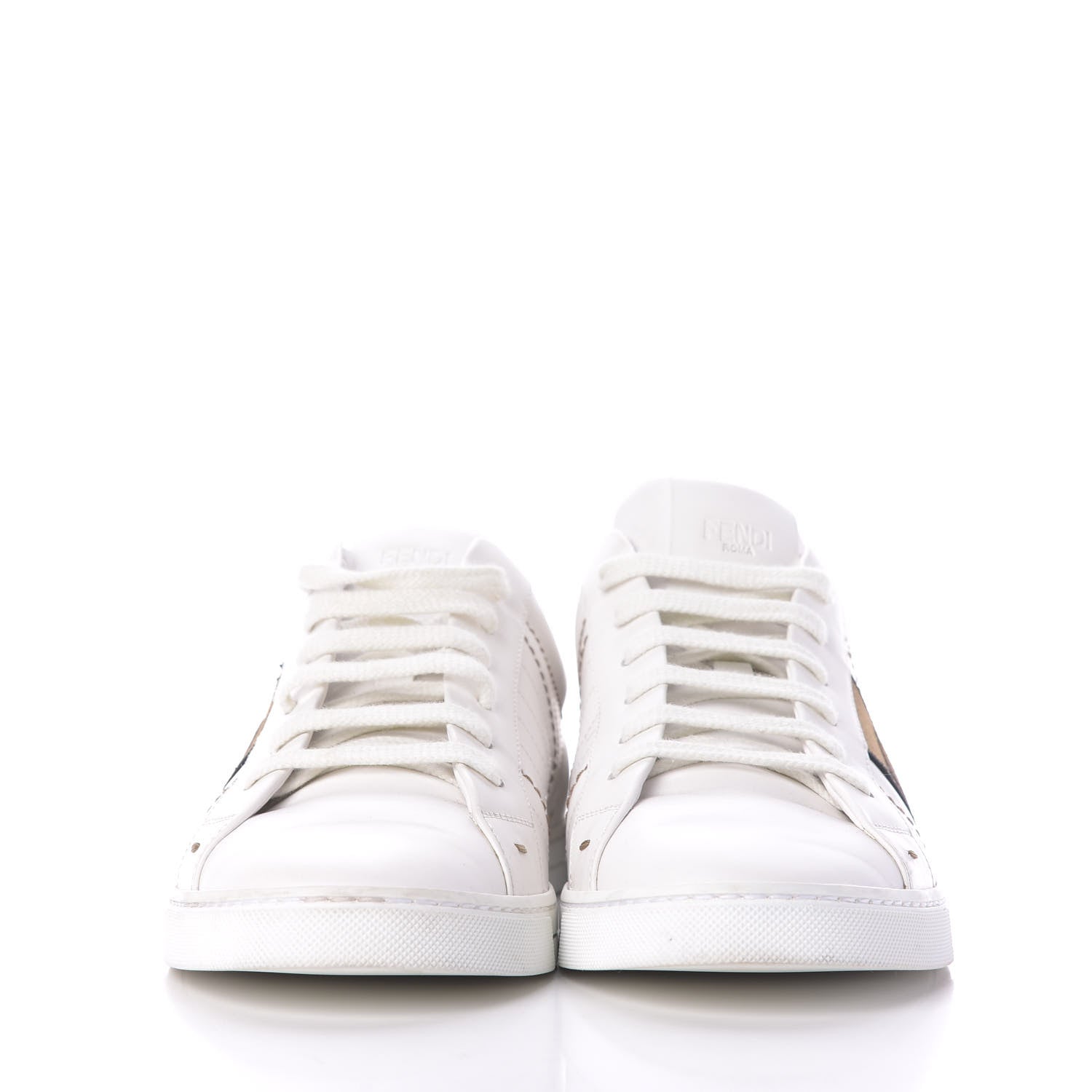 Fendi Calfskin Fabric Jacquard FF Mens Low Top Sneakers 7.5 White Black 2 of 10