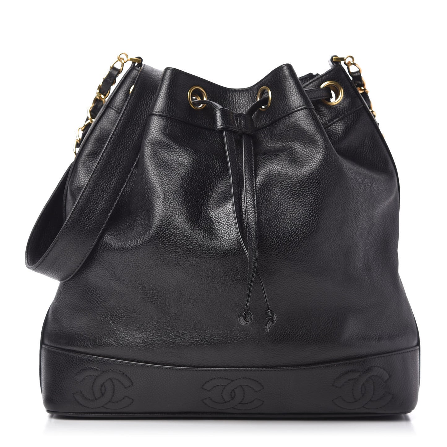 Caviar CC Drawstring Shoulder Bag Black
