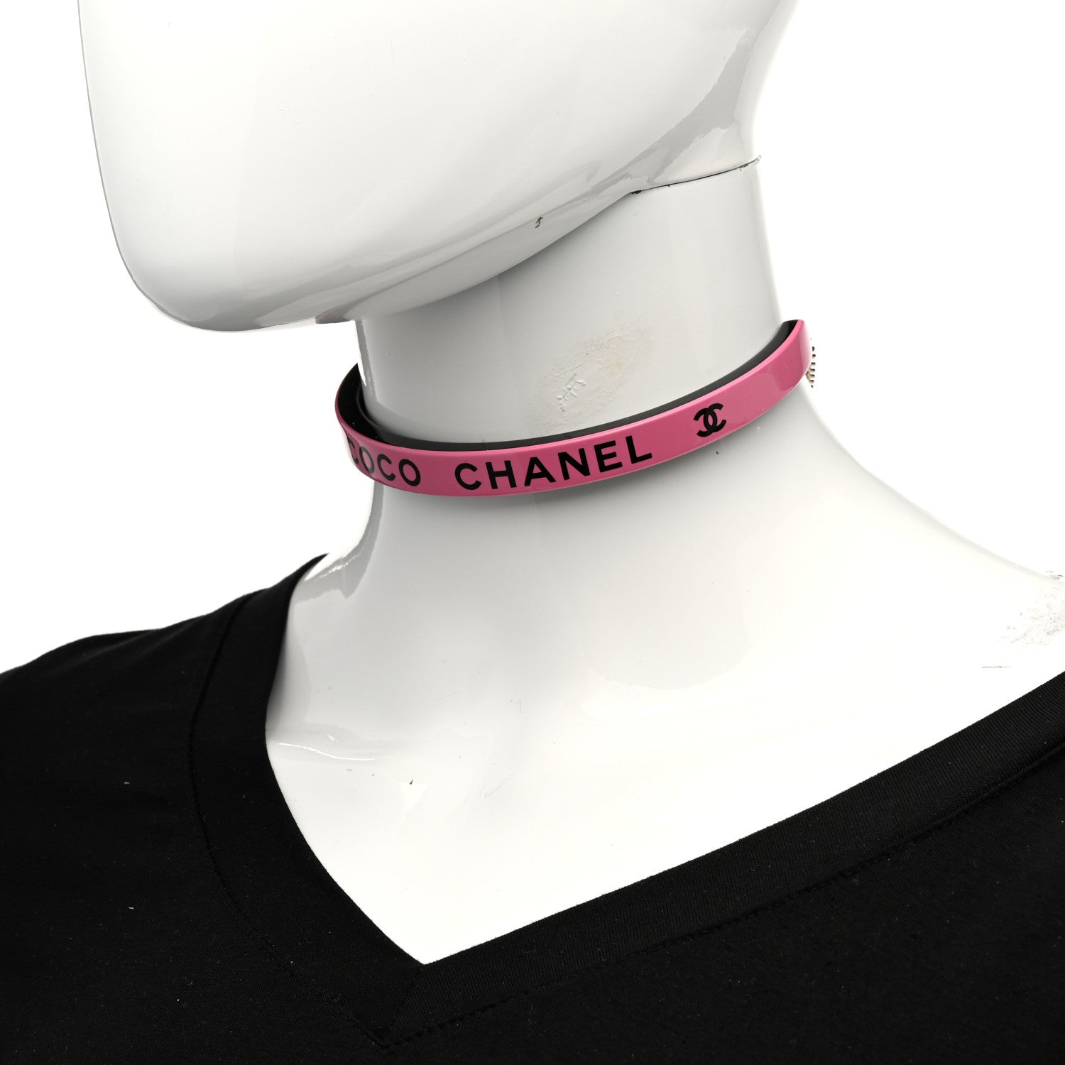 Chanel Resin Logo Choker Pink Black 2 of 7