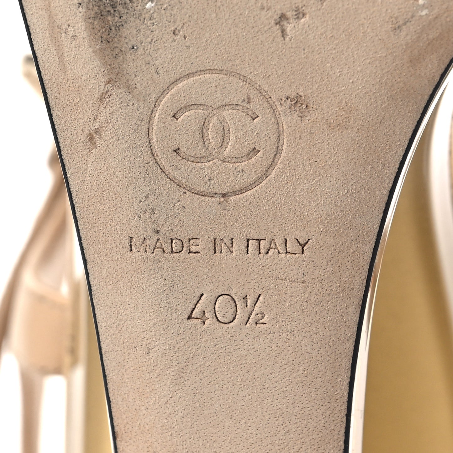 Lambskin Lucite CC Wedge Sandals 40.5 Beige