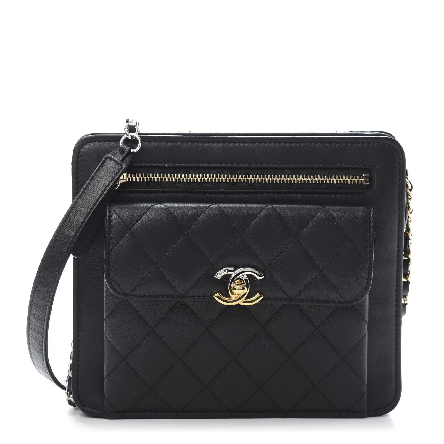 Chanel Lambskin Quilted Square Front Pocket Clutch With Chain Black 1 of 11