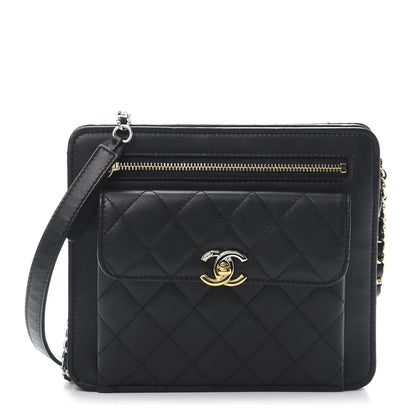 Chanel Lambskin Quilted Square Front Pocket Clutch With Chain Black 1 of 11