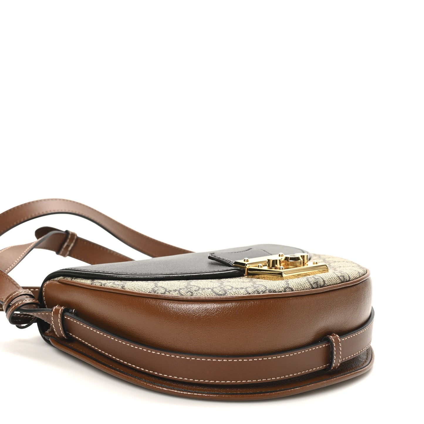 GG Supreme Monogram Calfskin Small Padlock Messenger Shoulder Bag Beige Black Cuir
