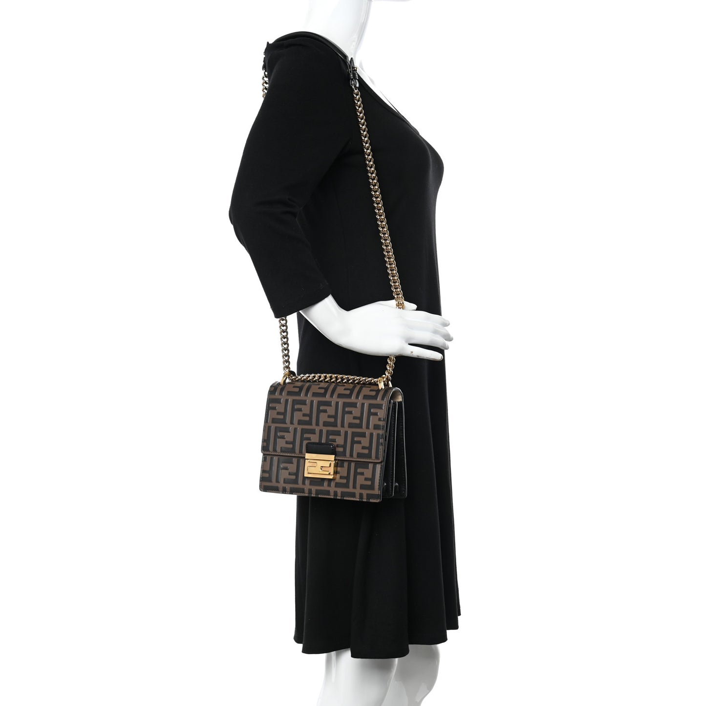 Vitello Liberty Bi-Color FF 1974 Embossed Small Kan U Shoulder Bag Maya Black