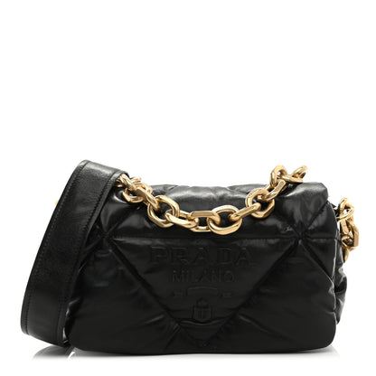 Prada Nappa Soft Padded Logo Embossed Triangle Quilted Small Shoulder Bag Black 1 of 11