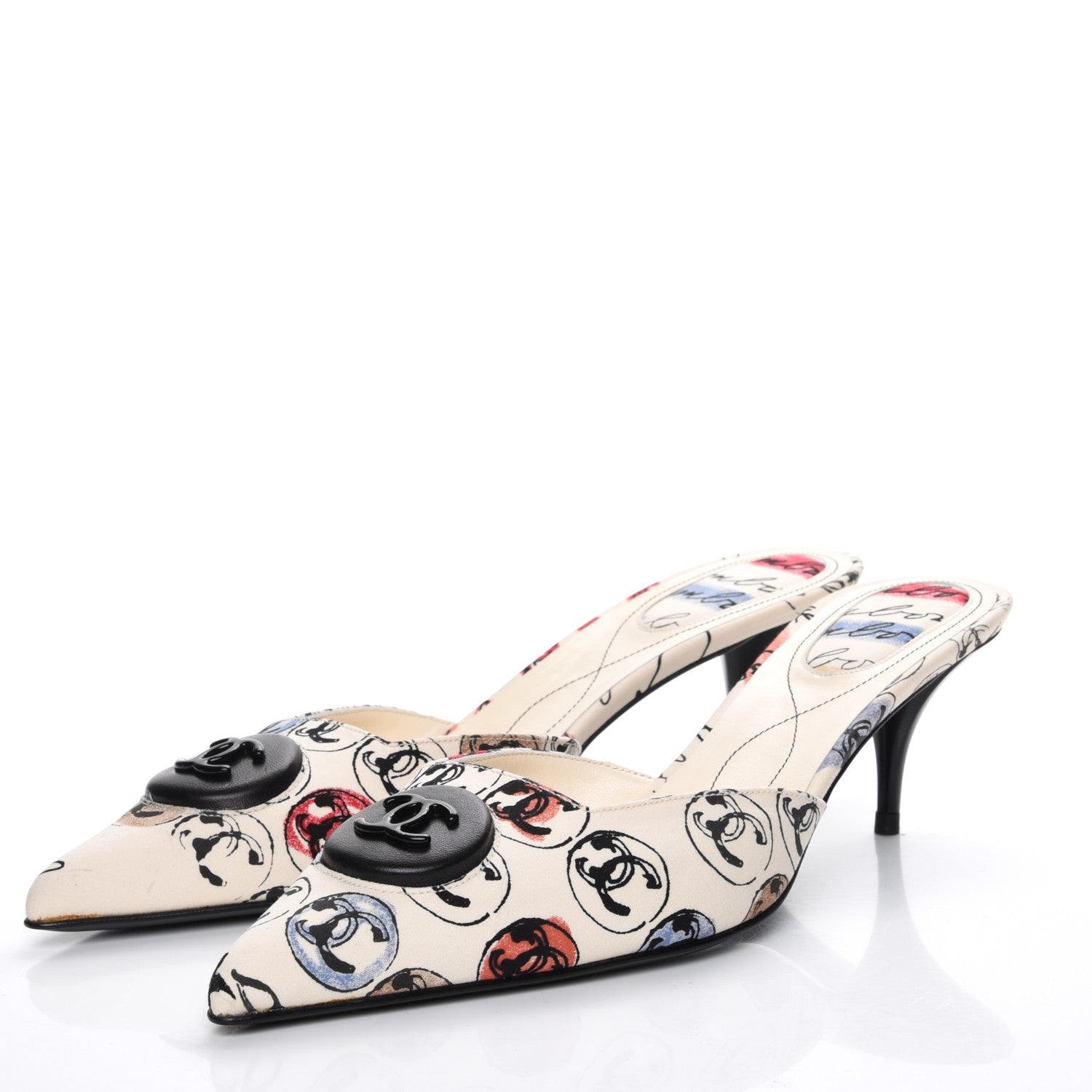 Chanel Toile Printed CC Mules 39.5 Off White 3 of 9
