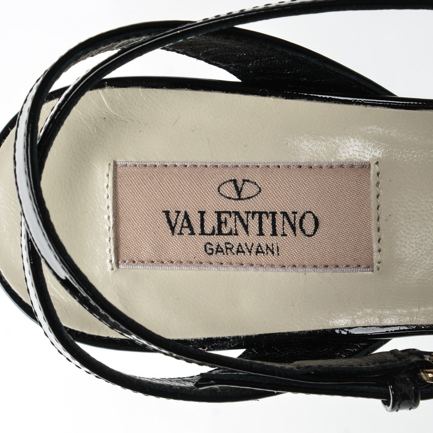 Valentino Garavani Patent Chevron Shiny Fever Ankle Strap 85/115mm Platform Sandals 37 Light Ivory Black 7 of 7