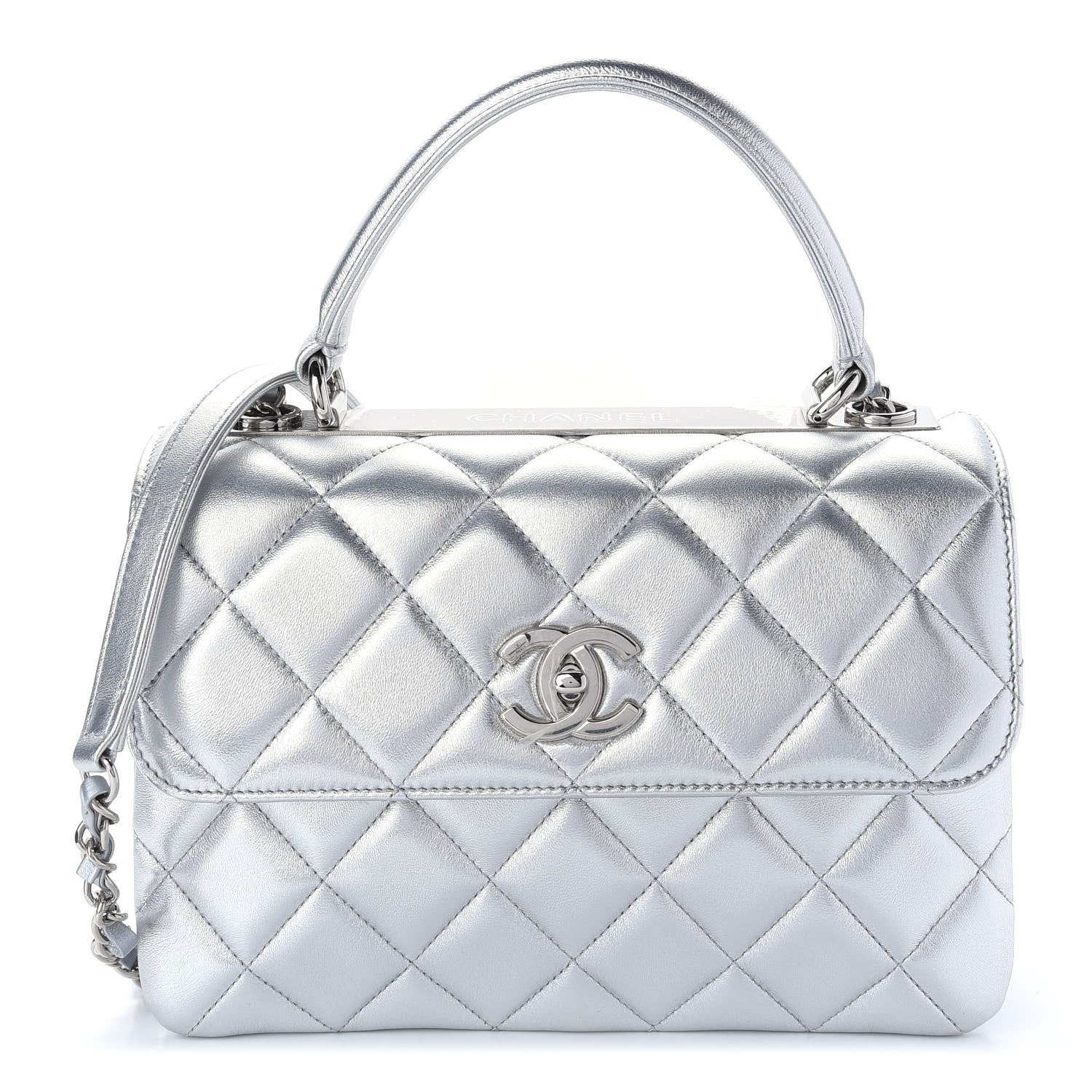 Chanel Metallic Lambskin Quilted Small Trendy CC Flap Dual Handle Bag Silver 1 of 9