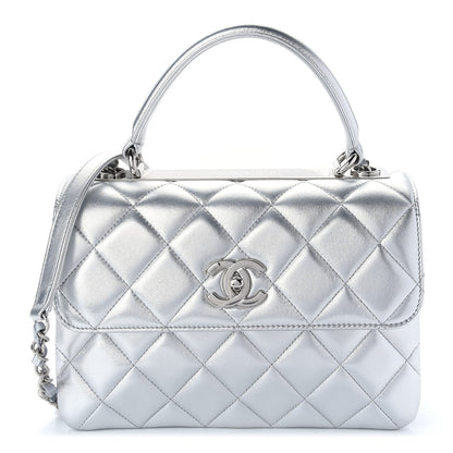 Chanel Metallic Lambskin Quilted Small Trendy CC Flap Dual Handle Bag Silver 1 of 9