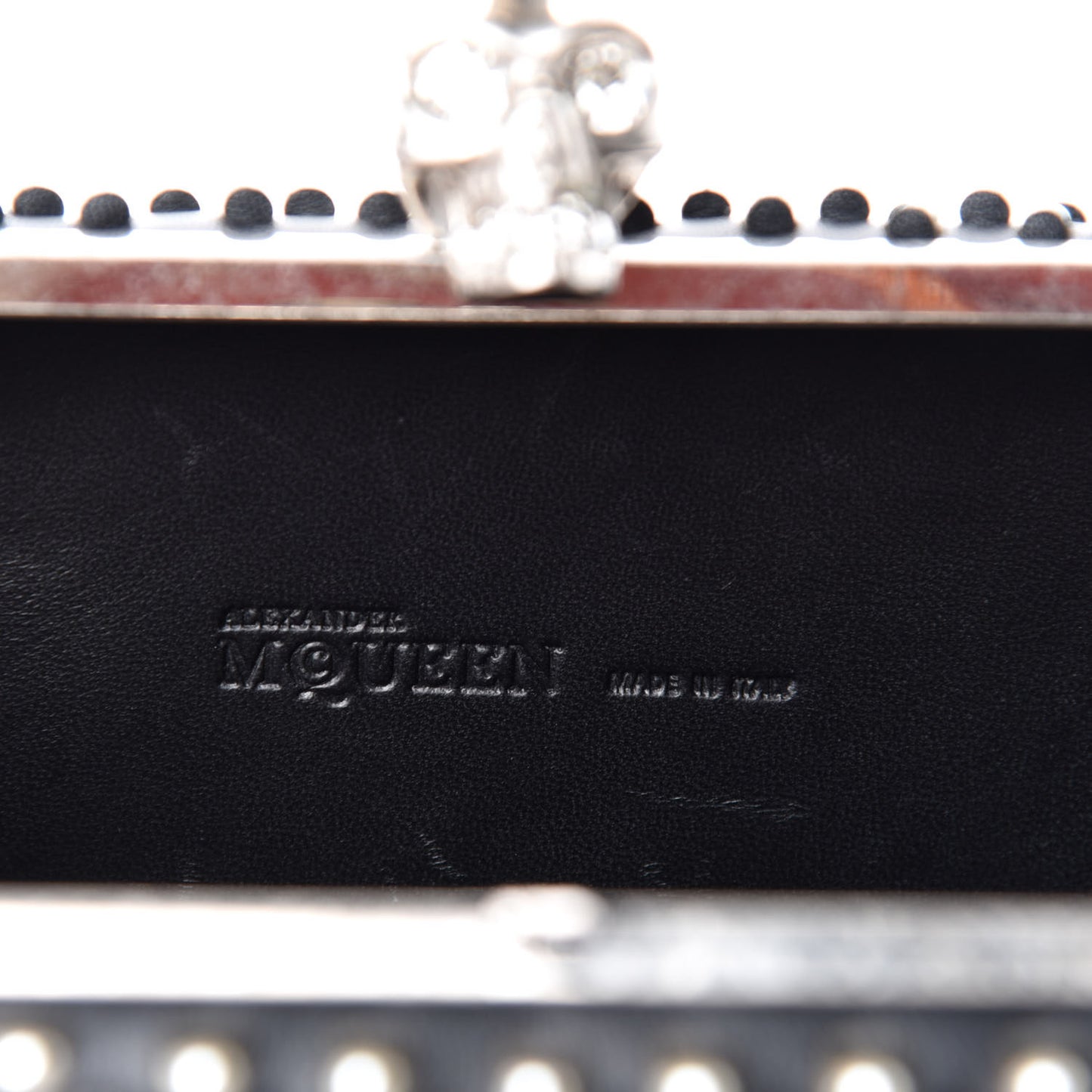 Pearl Embellished Calfskin Skull Box Clutch Black