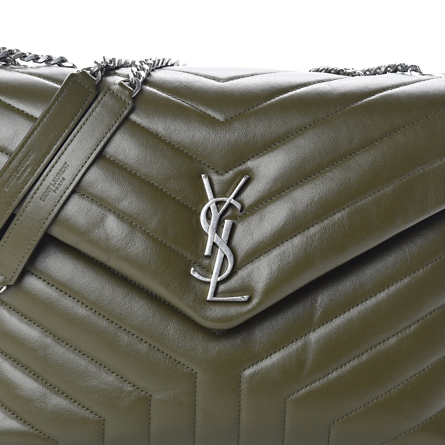Calfskin Y Quilted Monogram Medium Loulou Chain Satchel Military Olive