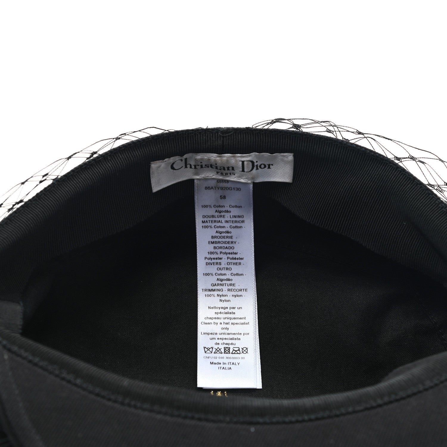 Christian Dior Cotton Canvas Arty Cap with Veil 58 Black 8 of 8