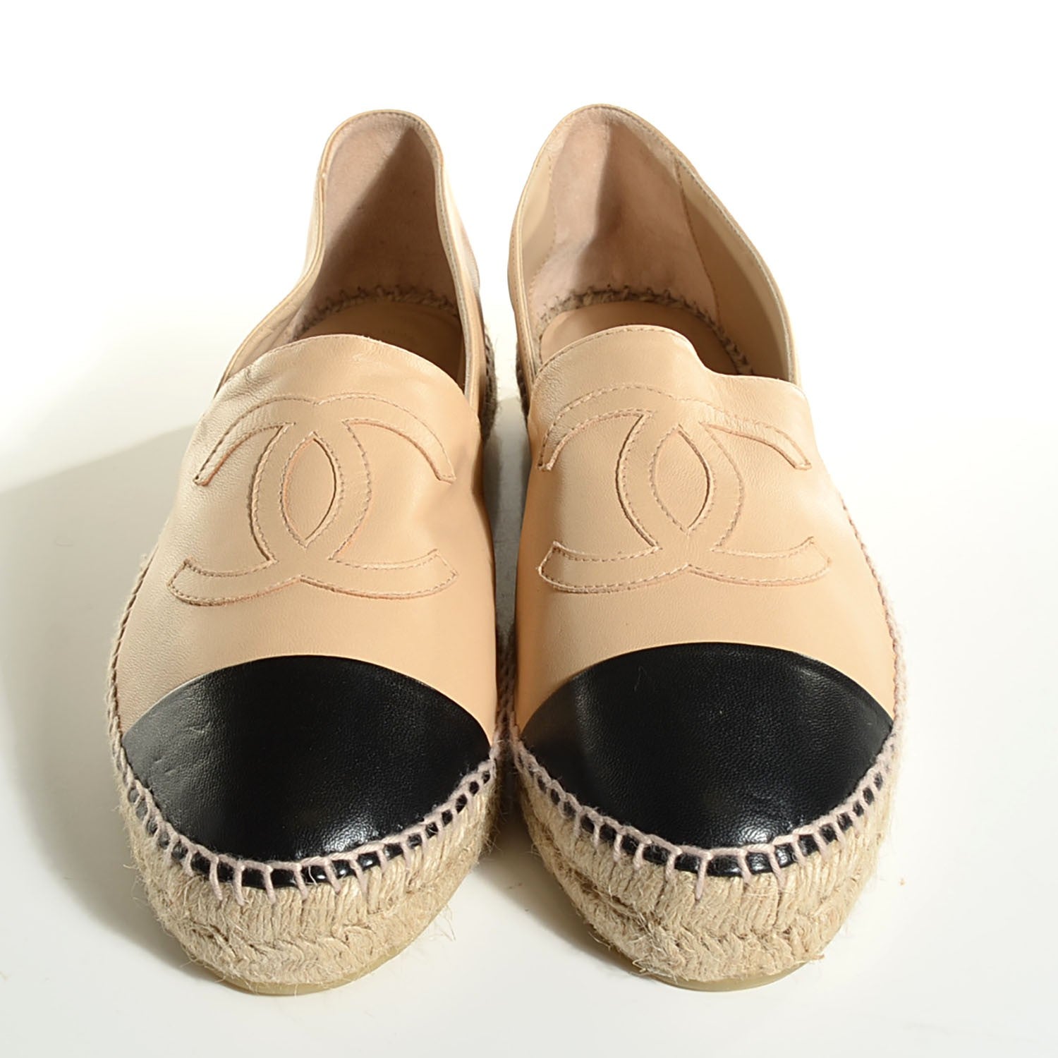 Chanel Lambskin CC Espadrilles 42 Beige Black 2 of 8