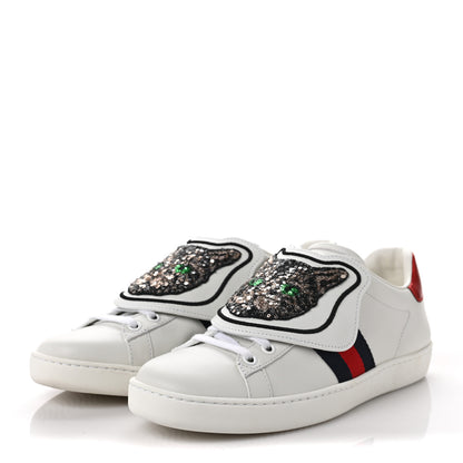 Gucci Calfskin Sequins Web Cat Womens Ace Sneakers 36.5 White 3 of 8