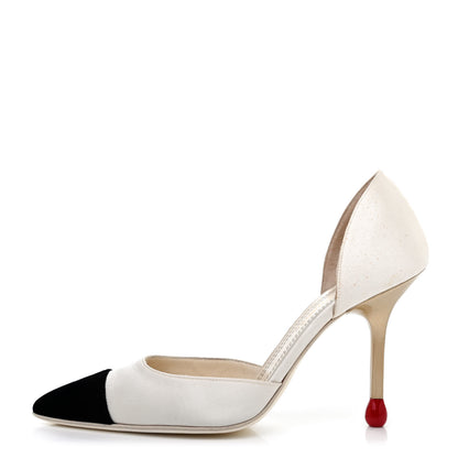 Chanel Satin Cap Toe Matchstick d'Orsay Pumps 38 White Black 1 of 4