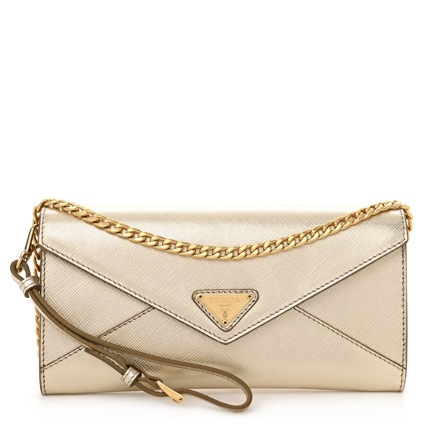 Prada Metallic Saffiano Triangle Mini Crossbody Bag Platino 1 of 10