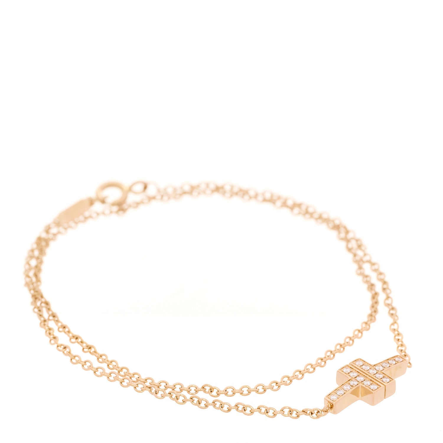 Tiffany 18K Rose Gold Diamond T Double Chain Bracelet 1 of 5