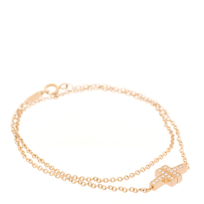 Tiffany 18K Rose Gold Diamond T Double Chain Bracelet 1 of 5