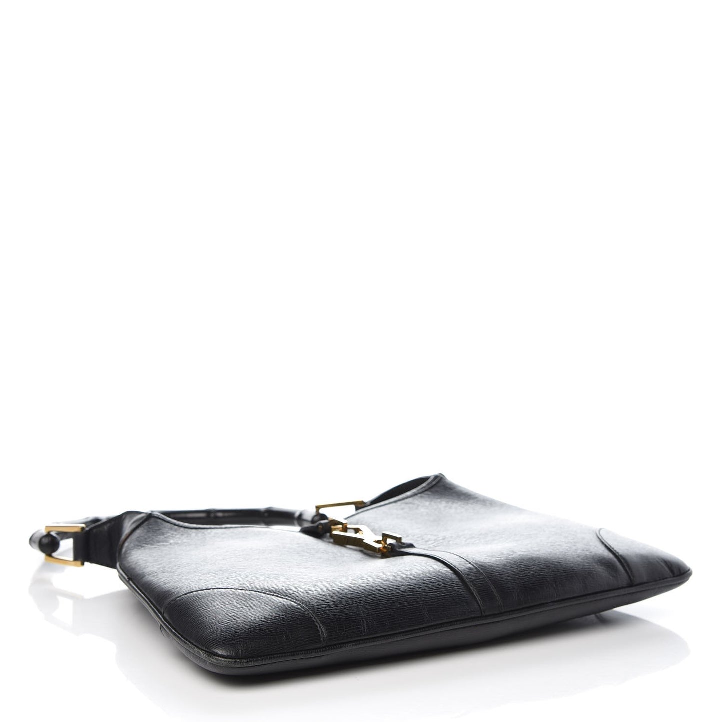 Calfskin Lobster Clasp Lock Jackie O Hobo Black