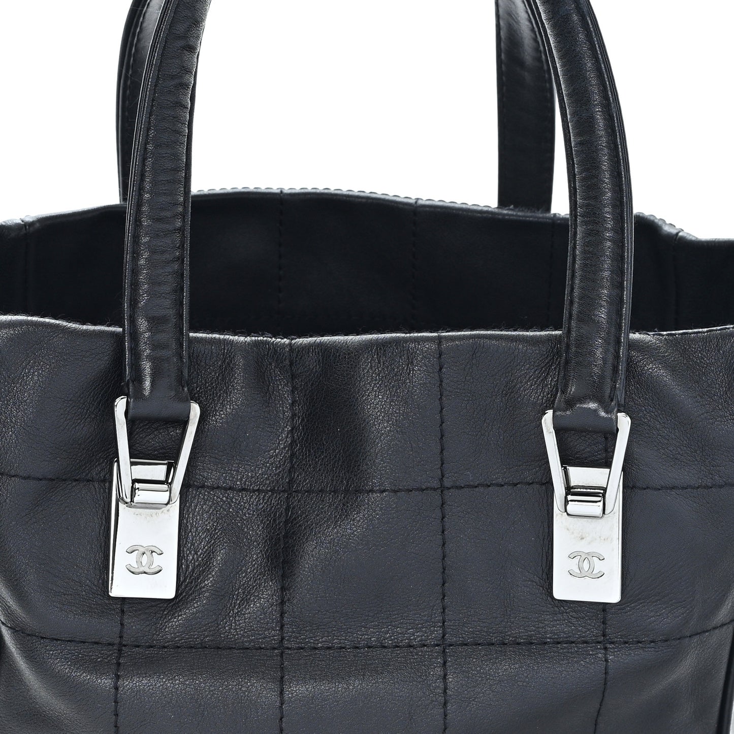 Lambskin Square Stitched Tote Black