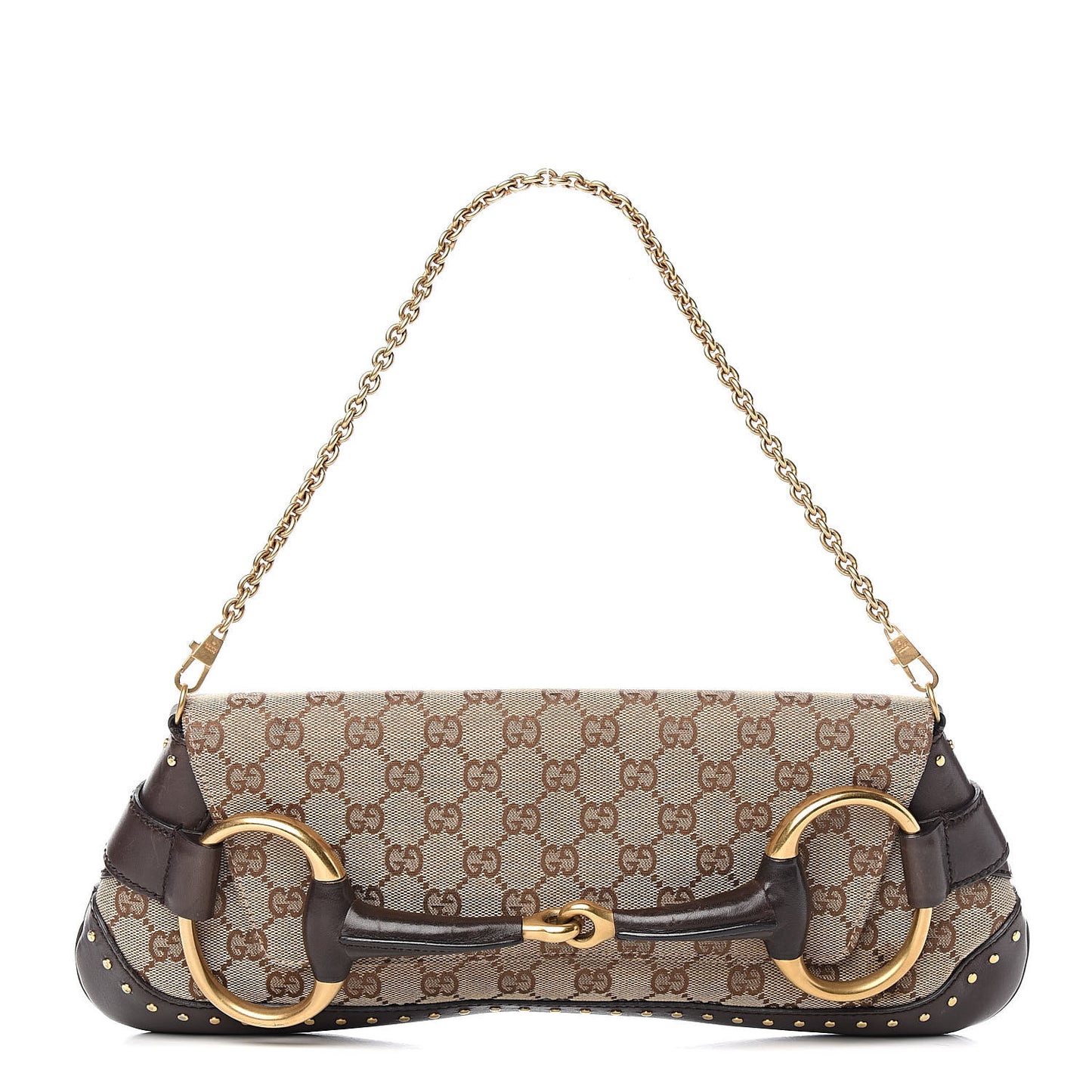 Monogram Studded Large Horsebit Clutch Dark Brown