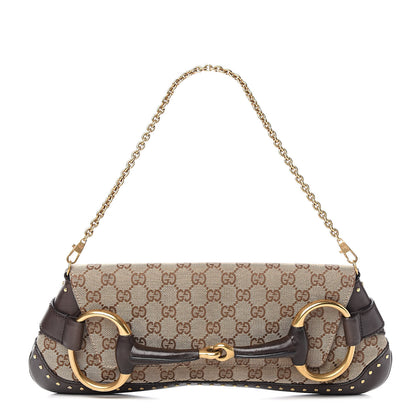 Gucci Monogram Studded Large Horsebit Clutch Dark Brown 1 of 12