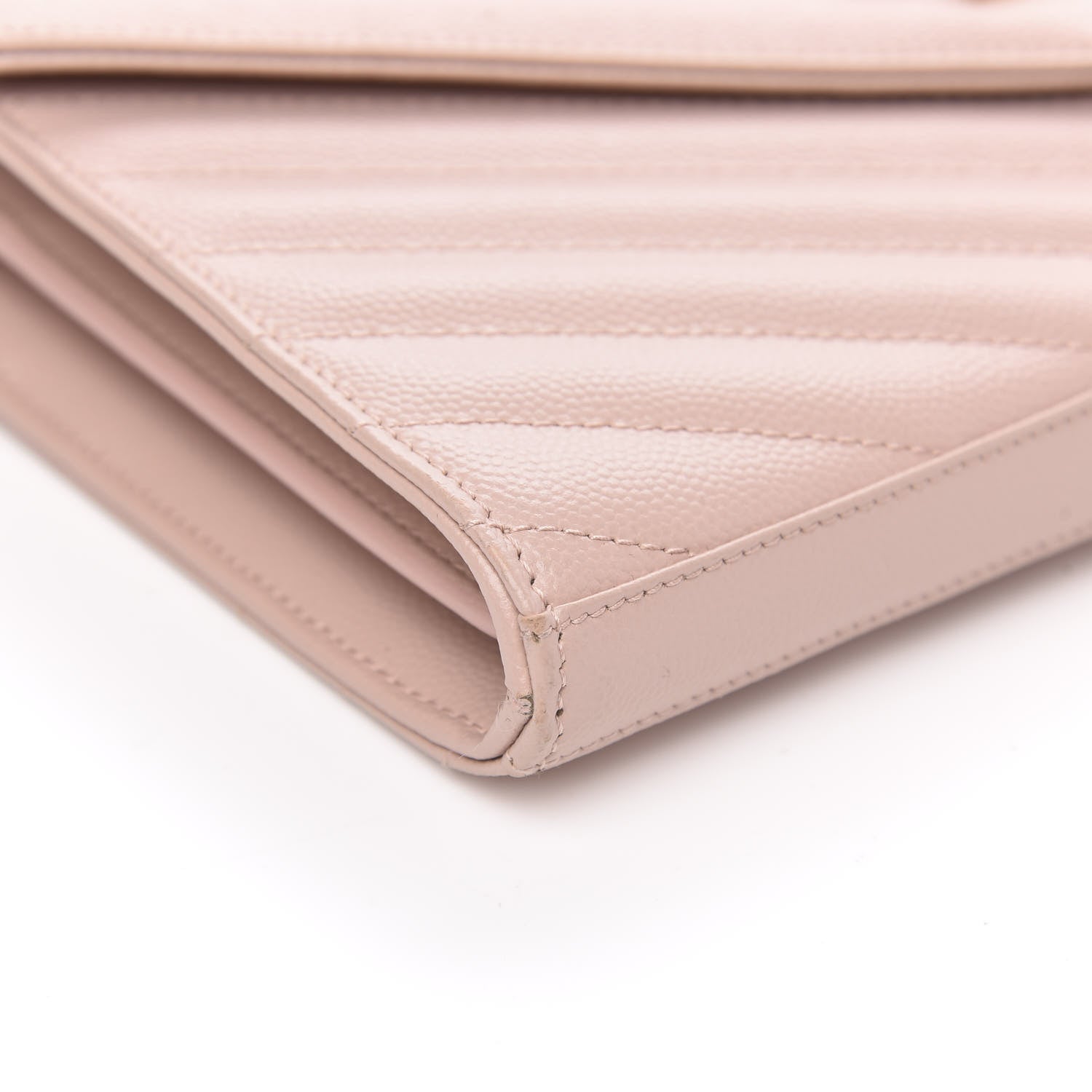 Saint Laurent Grain De Poudre Matelasse Chevron Monogram Chain Wallet Pale Blush 7 of 9