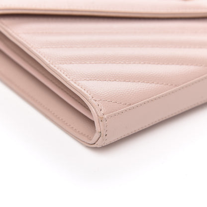 Saint Laurent Grain De Poudre Matelasse Chevron Monogram Chain Wallet Pale Blush 7 of 9