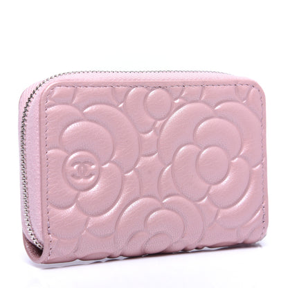 Chanel Goatskin Camellia Embossed Zip Coin Purse Light Pink 3 of 9