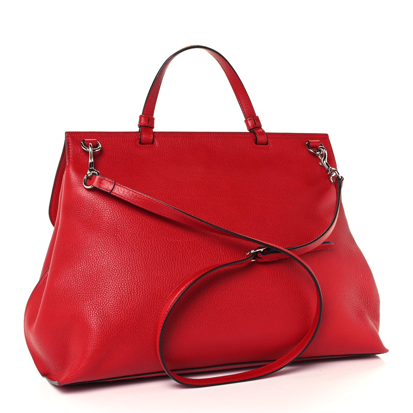Pebbled Calfskin Large Bamboo Daily Top Handle Bag Red