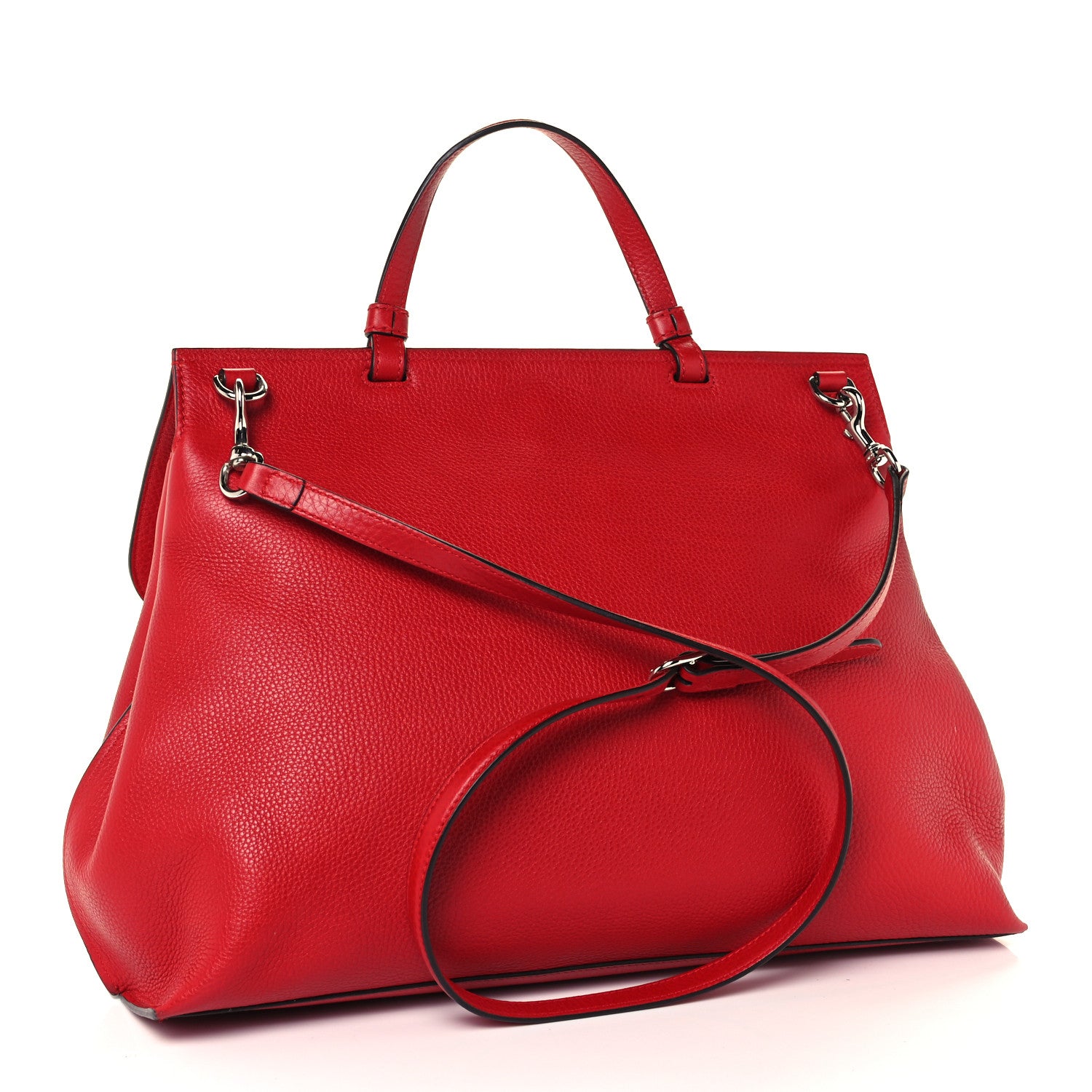 Gucci Pebbled Calfskin Large Bamboo Daily Top Handle Bag Red 3 of 10